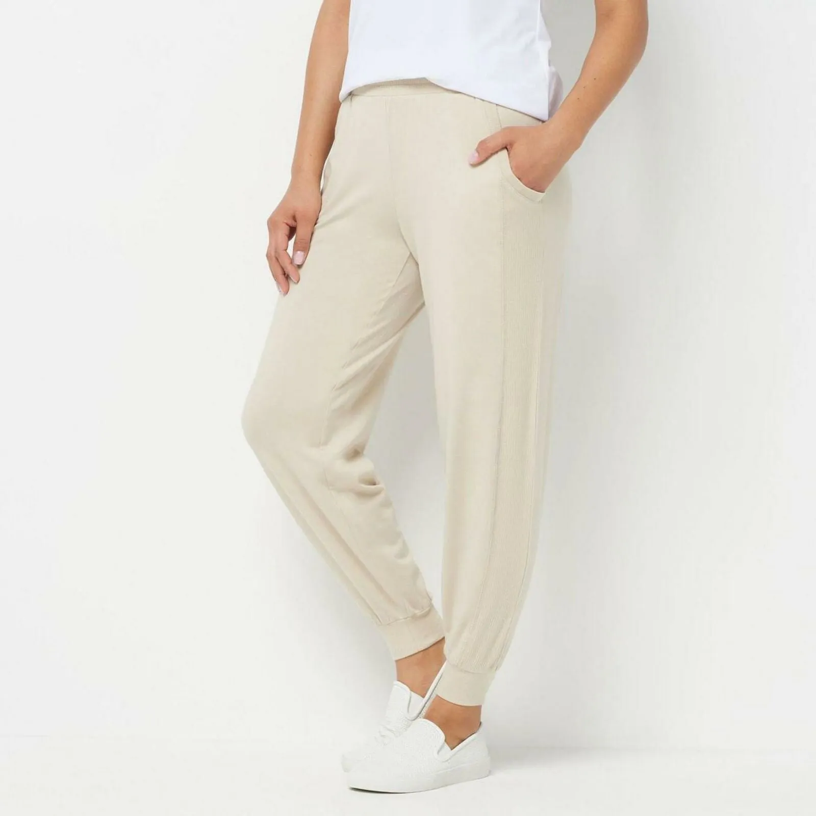 AnyBody Tall Cozy Knit Side Rib Jogger Pants Cement Large Tall