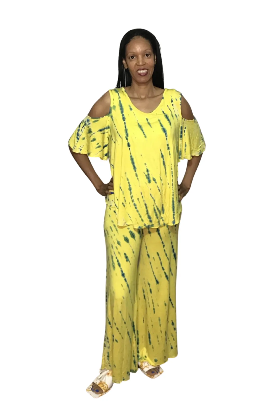 Aqua Cold Shoulder Palazzo Set