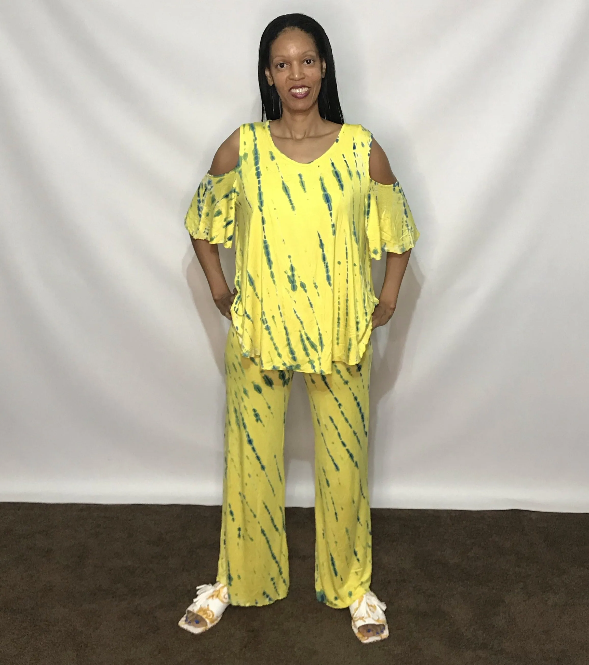 Aqua Cold Shoulder Palazzo Set