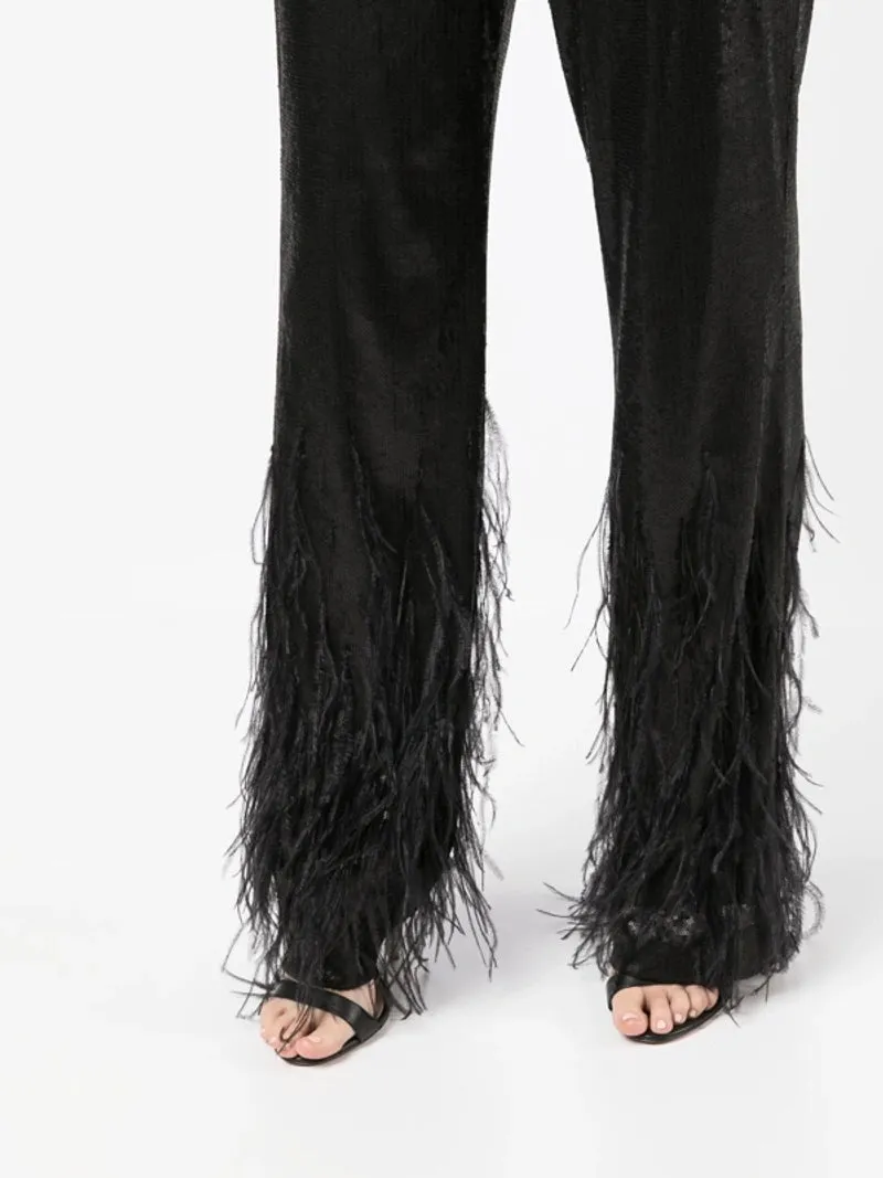 Black Sequin Feather Pants