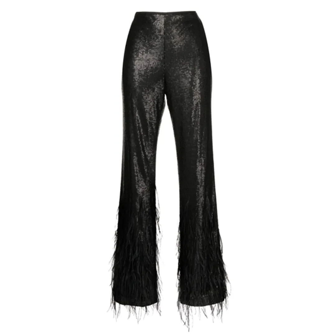 Black Sequin Feather Pants