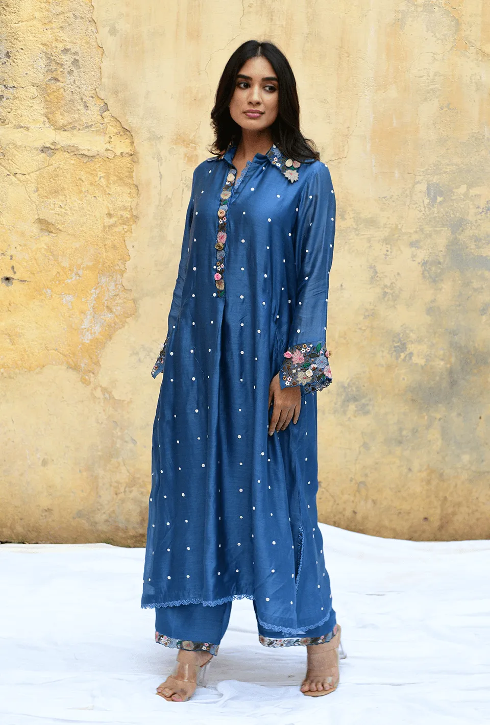 Blue Orchid Collar Kurta And Pants