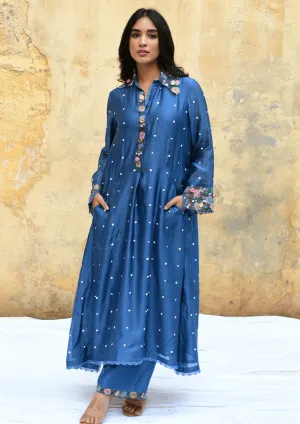 Blue Orchid Collar Kurta And Pants