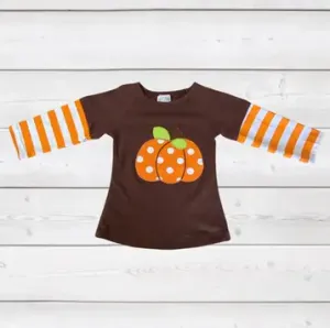 Brown 'n Orange Striped Pumpkin Applique Tee