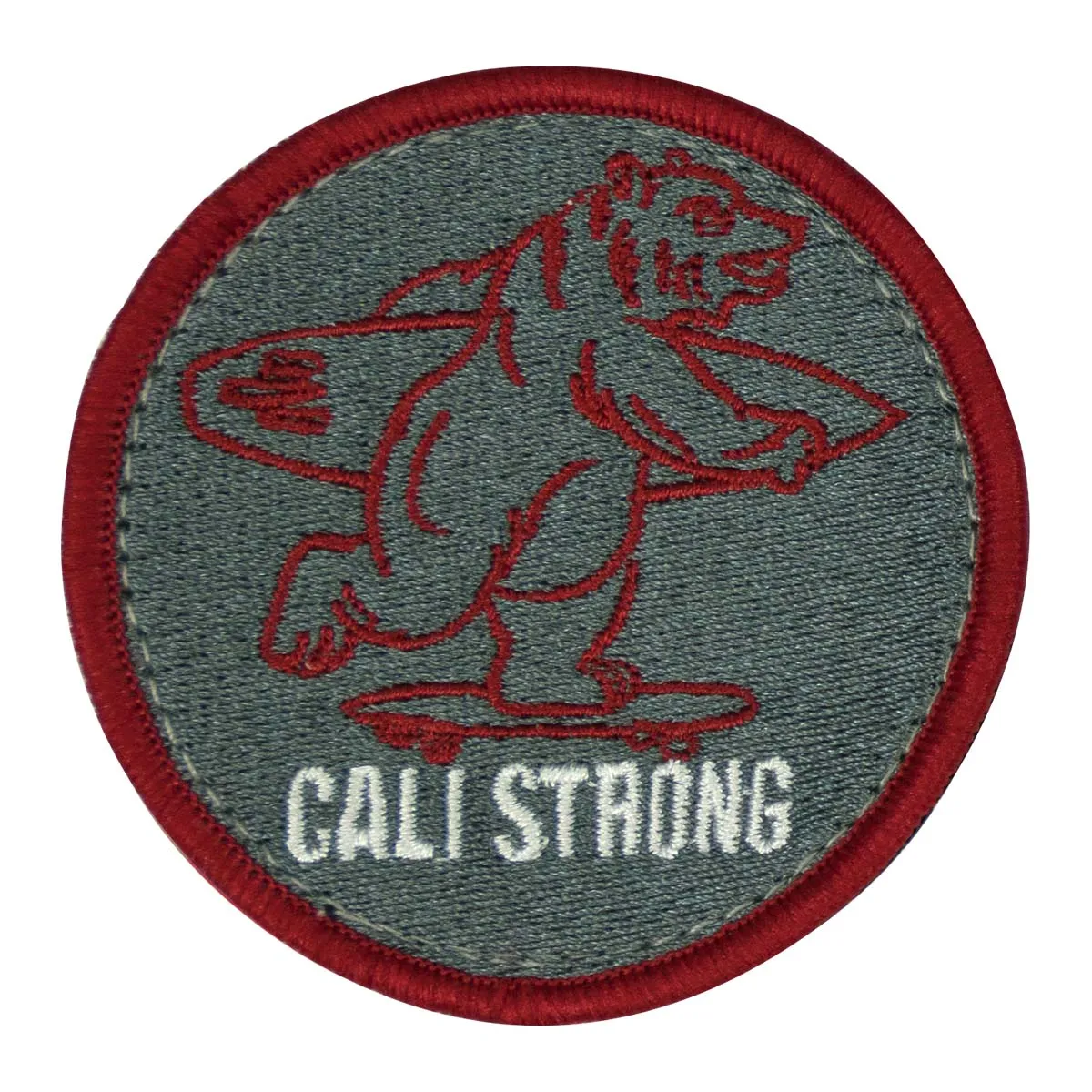 CALI Strong Maroon White Grey Round Hook-and-Loop Morale Patch
