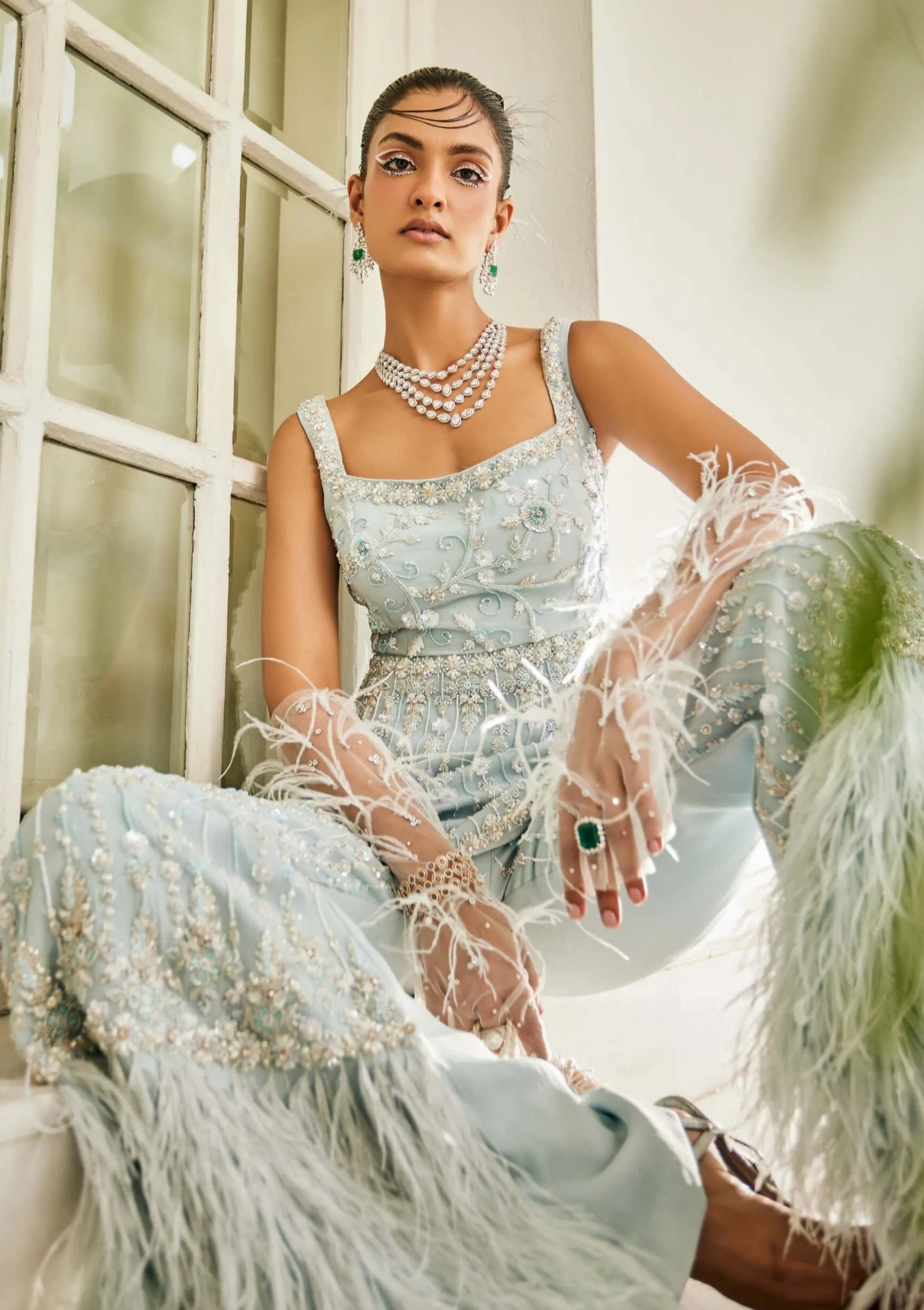 Celestial blue peplum and palazzo set
