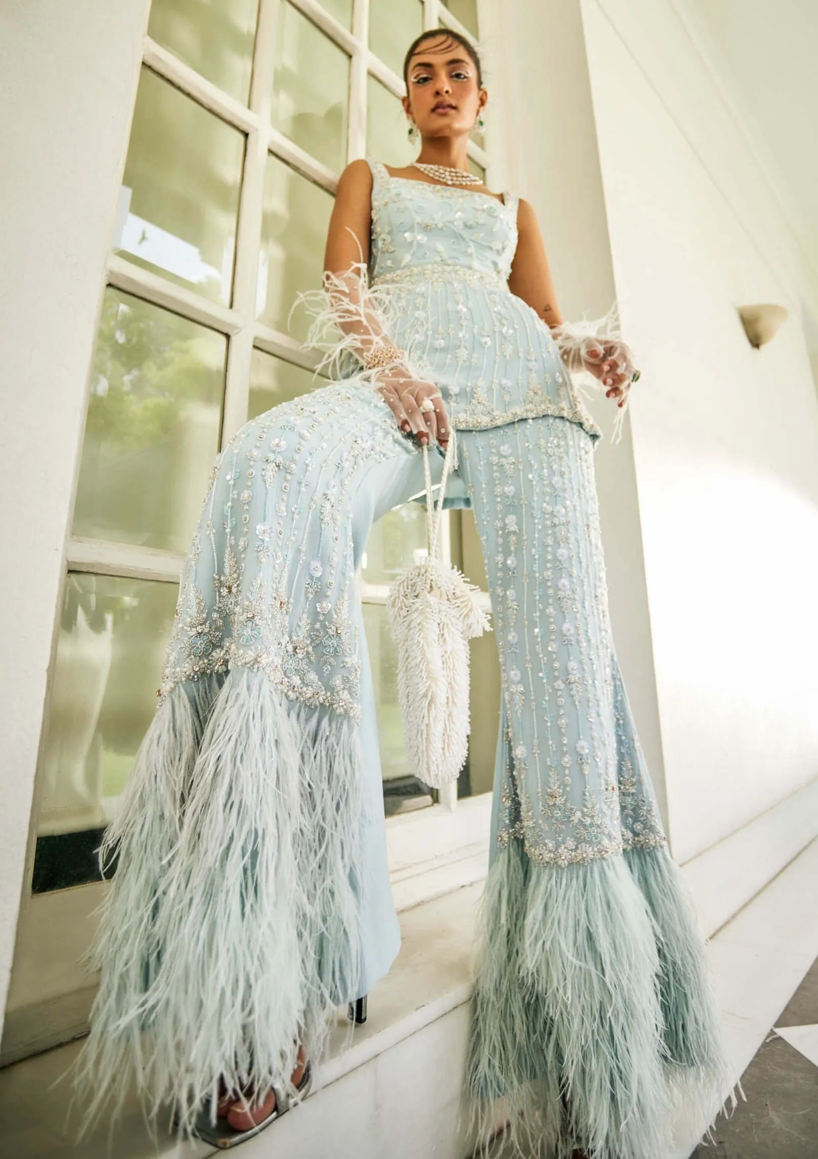 Celestial blue peplum and palazzo set