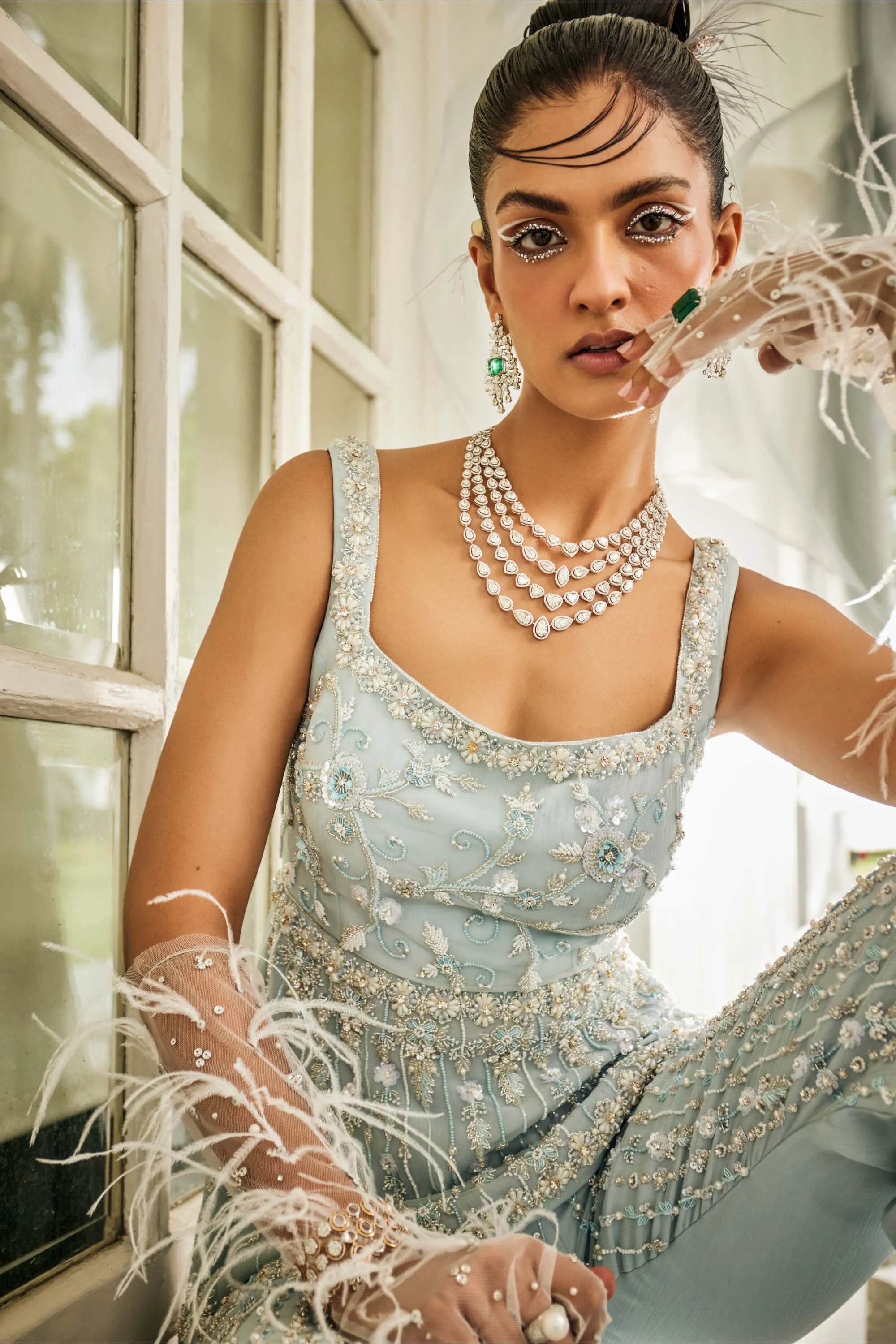 Celestial blue peplum and palazzo set