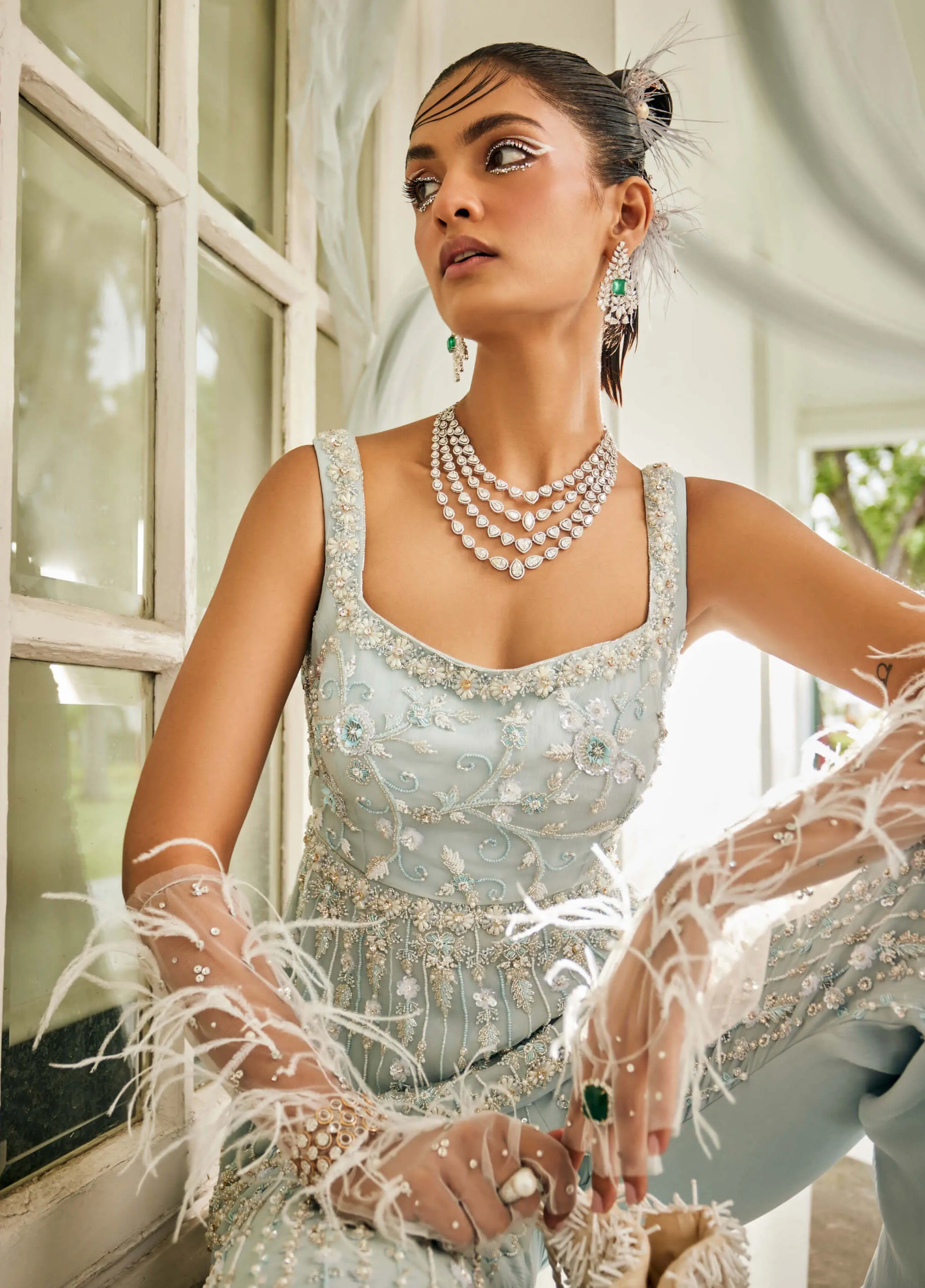Celestial blue peplum and palazzo set