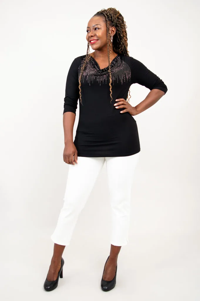 Charisse 3/4 Slv Top, Black Diamond, Bamboo