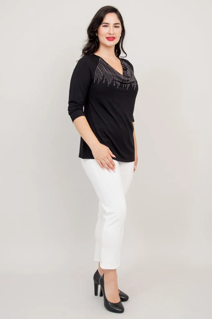 Charisse 3/4 Slv Top, Black Diamond, Bamboo