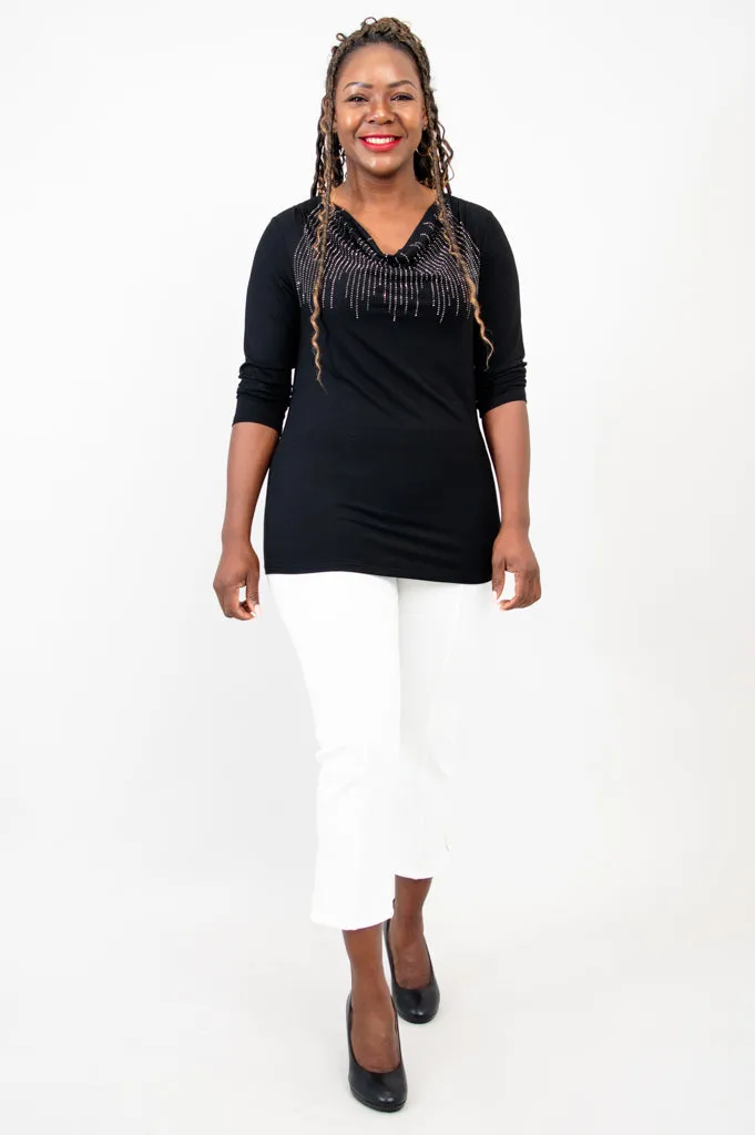 Charisse 3/4 Slv Top, Black Diamond, Bamboo