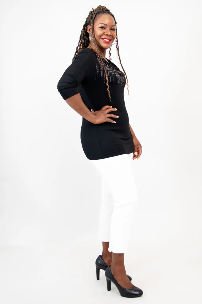 Charisse 3/4 Slv Top, Black Diamond, Bamboo