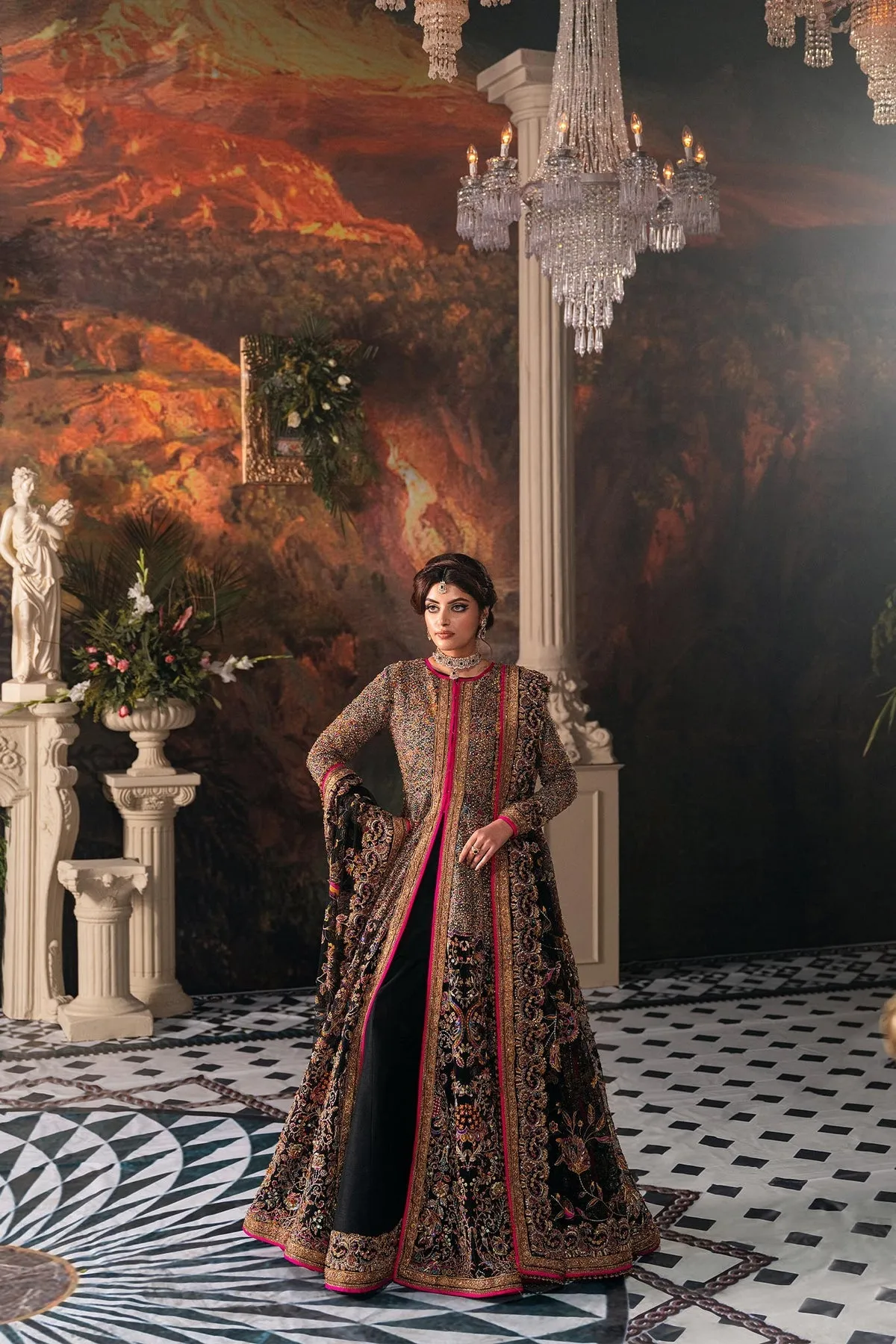 Classic Pakistani Bridal Dress in Open Pishwas Style