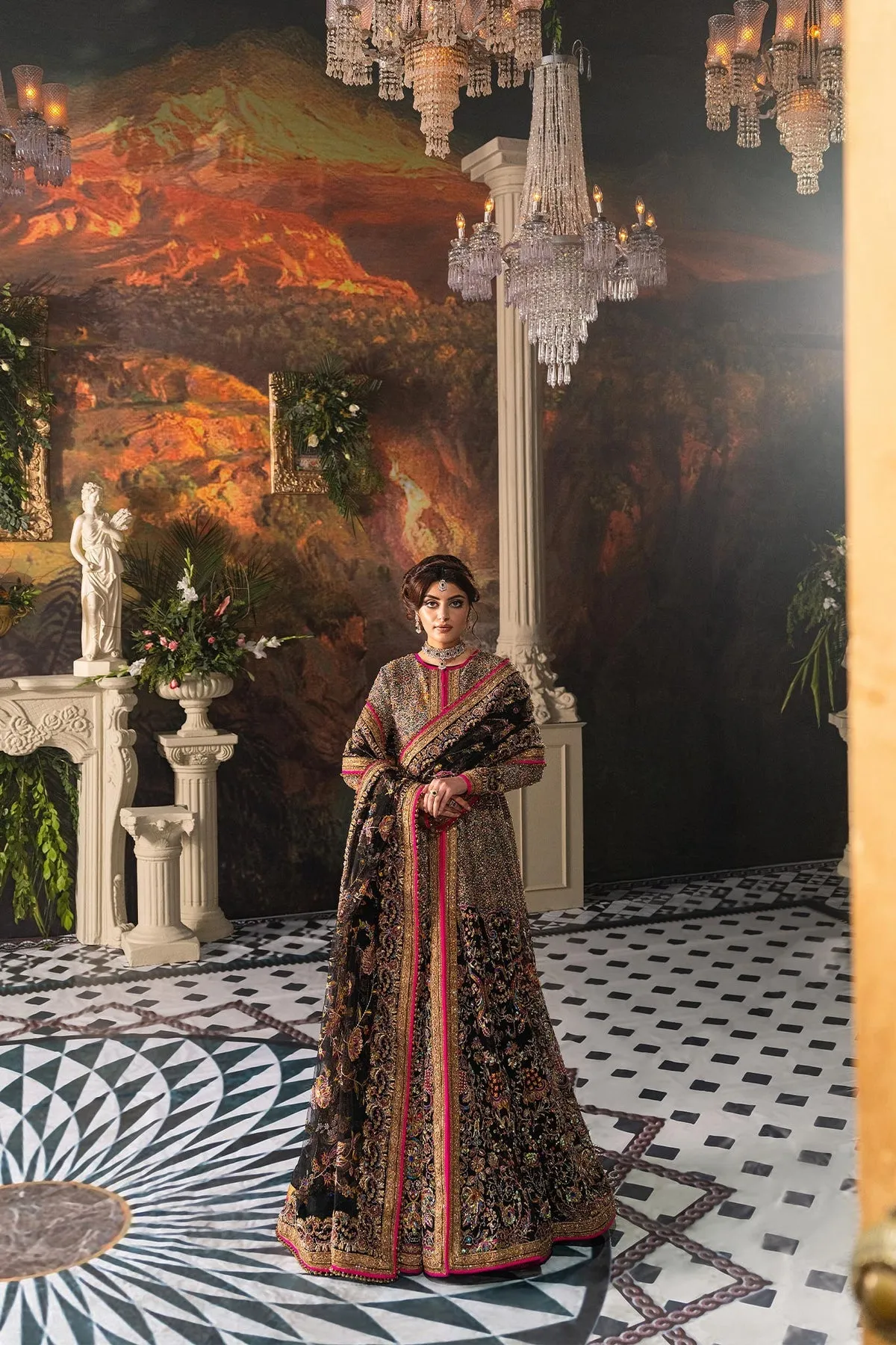 Classic Pakistani Bridal Dress in Open Pishwas Style