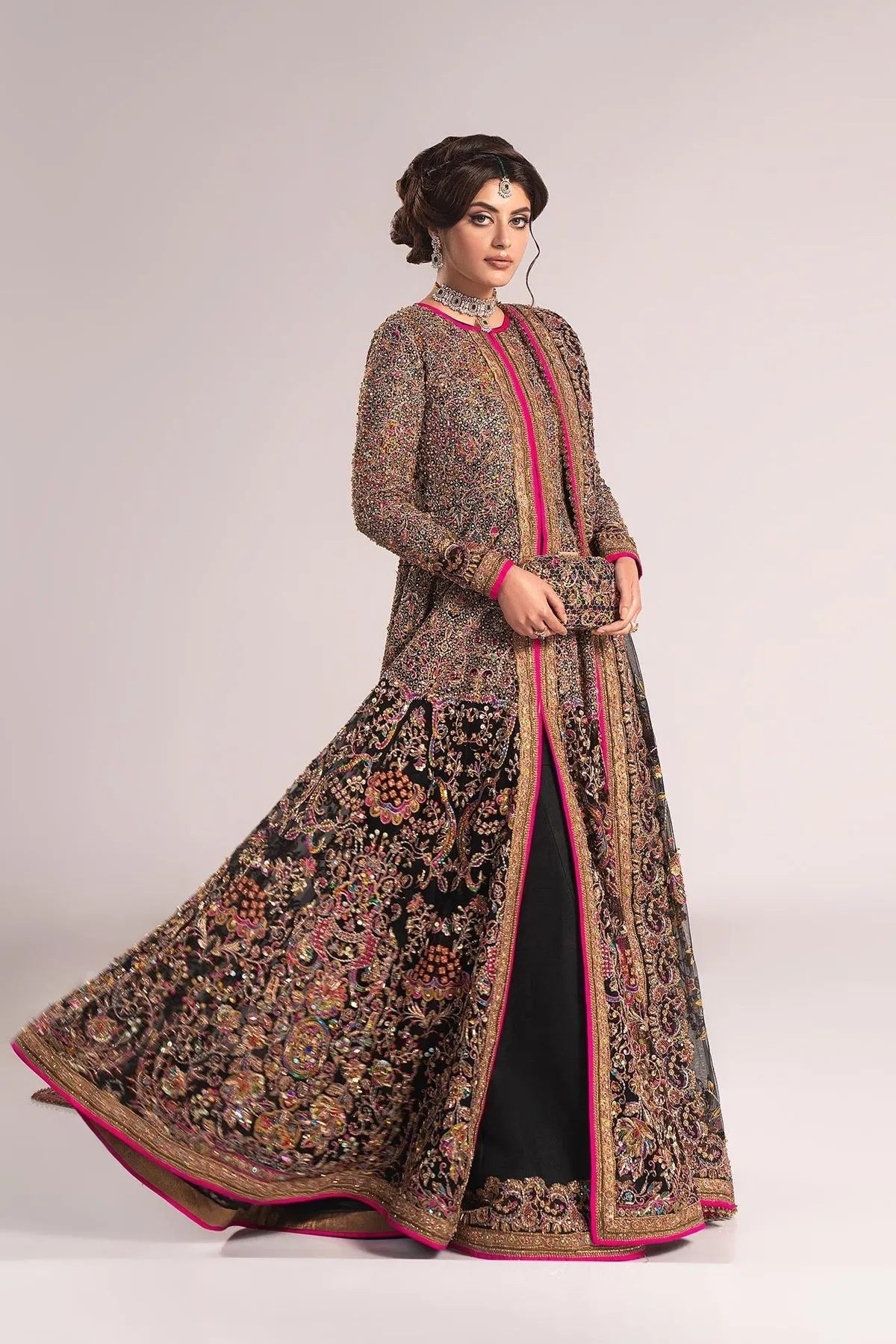Classic Pakistani Bridal Dress in Open Pishwas Style