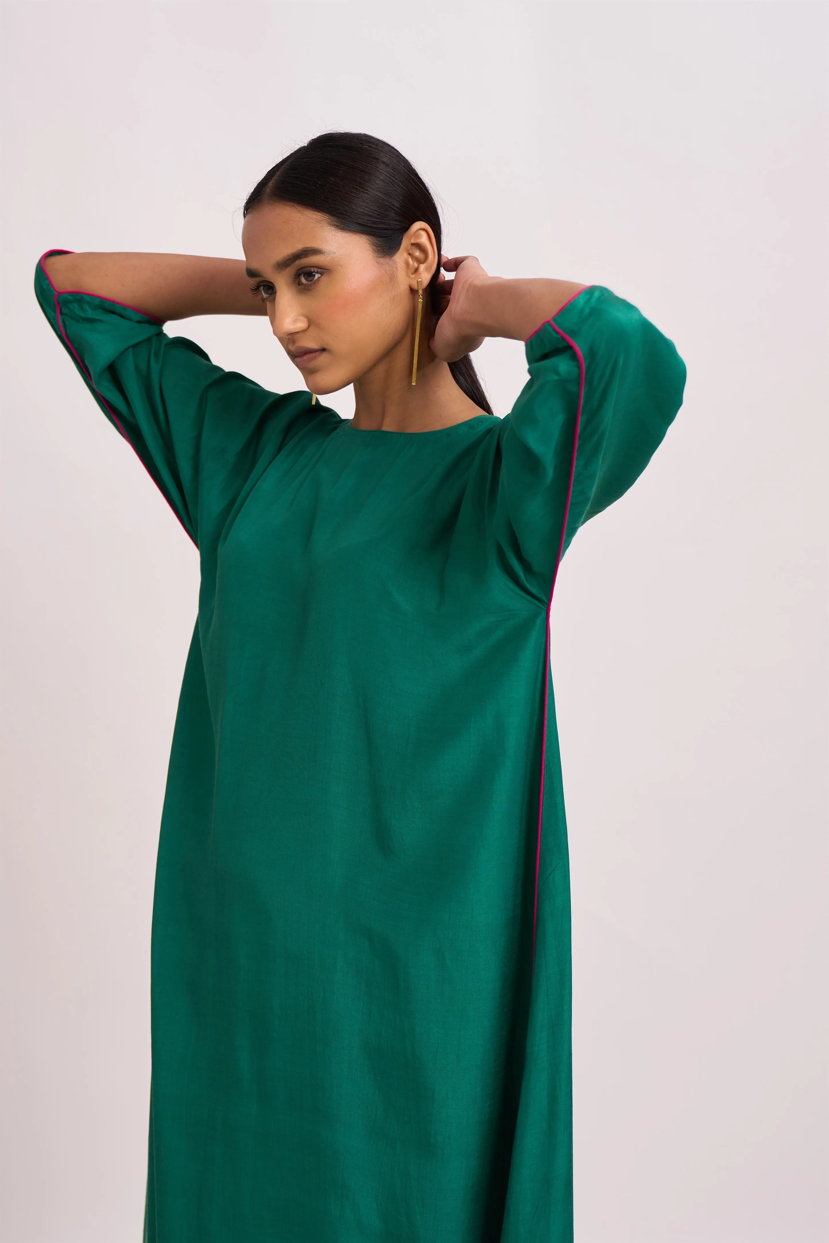 Dot   I   Ishani Shahaniyah Turquoise Kurta with Pants Cotton silk Chaak Bangla Kaftan Style  Turquoise SS24-IT-1