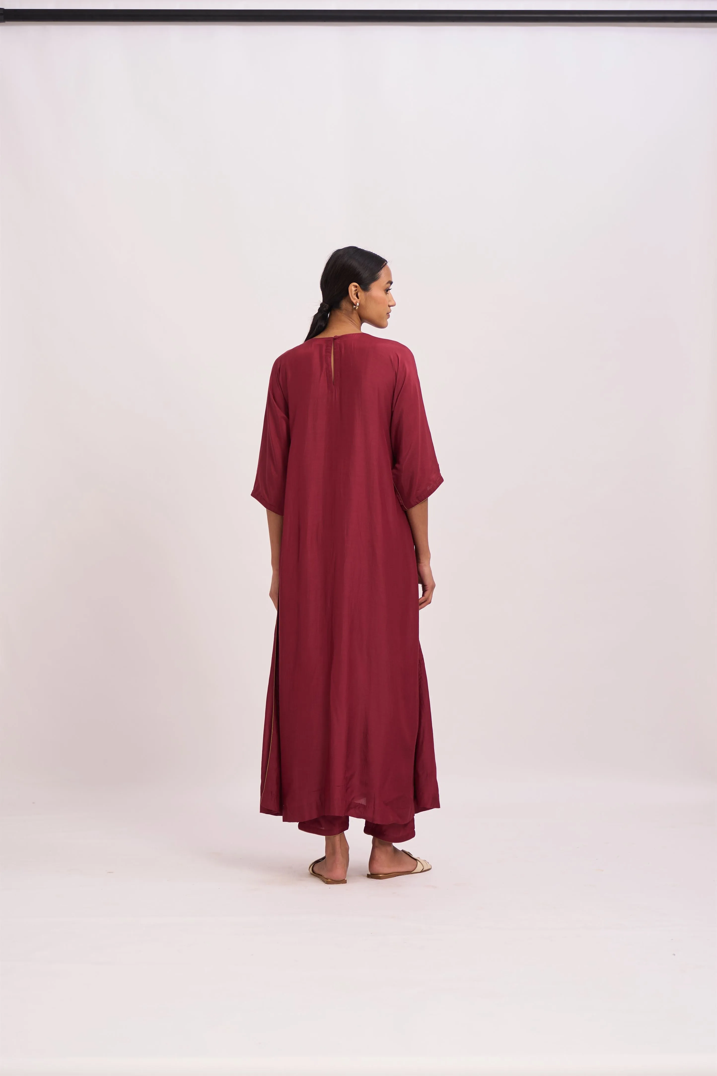 Dot   I   Ishani Waab Deep Red Kurta with Pants Cotton silk Chaak Bangla Kaftan Style  Deep Red  SS24-IT-2