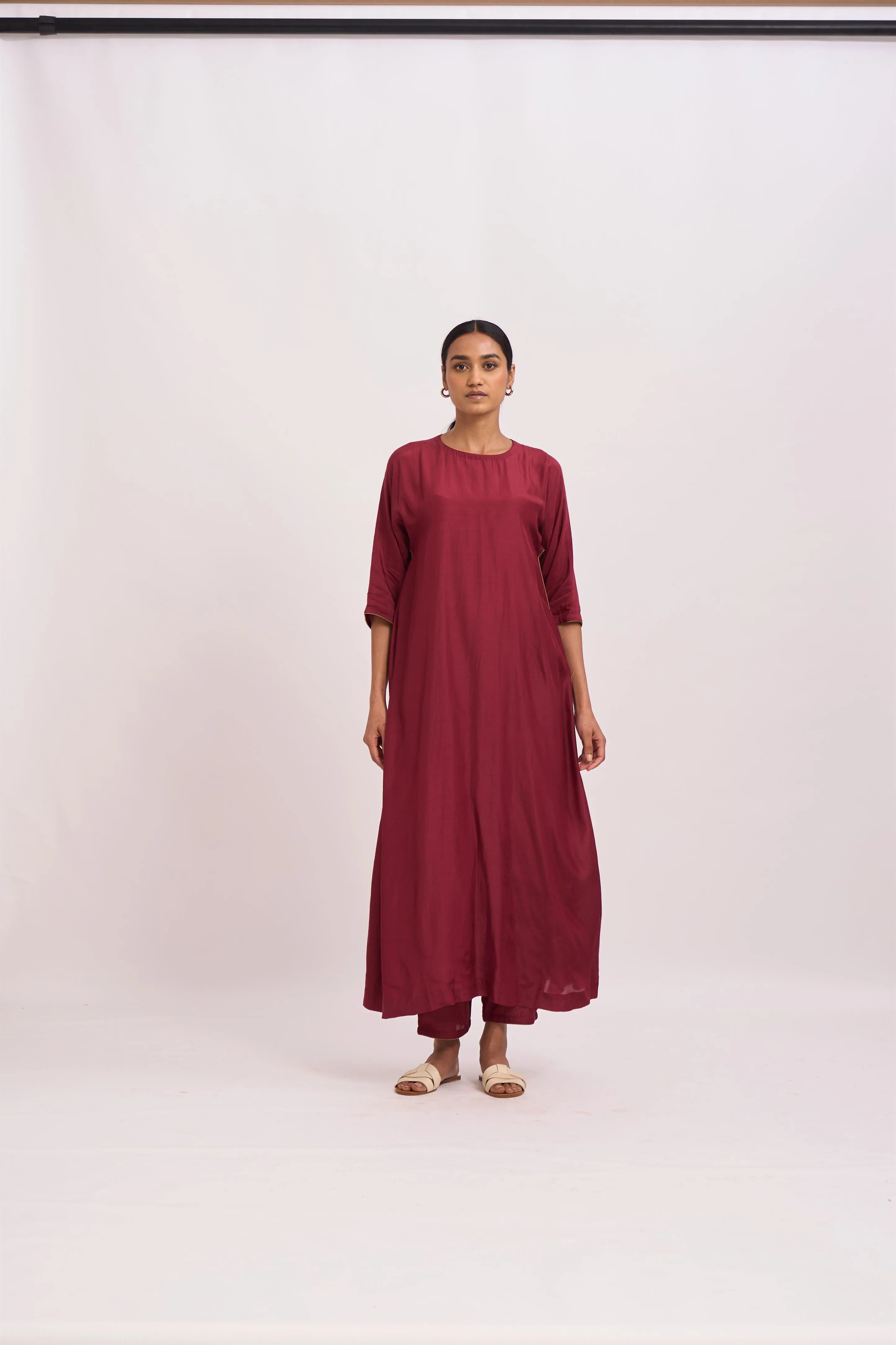 Dot   I   Ishani Waab Deep Red Kurta with Pants Cotton silk Chaak Bangla Kaftan Style  Deep Red  SS24-IT-2