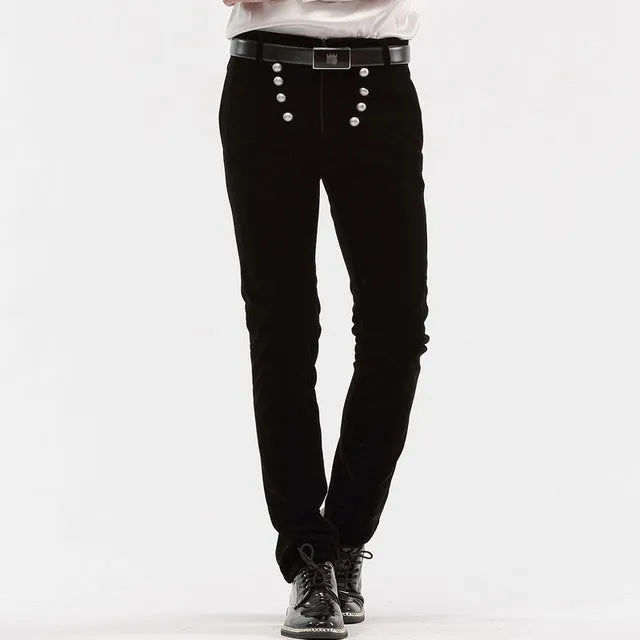 FANZHUAN Brands Clothing Casual Pants Men Fall Long Pants Elastic Male Trousers For Men Gothic Fashion Button Full Length Pants