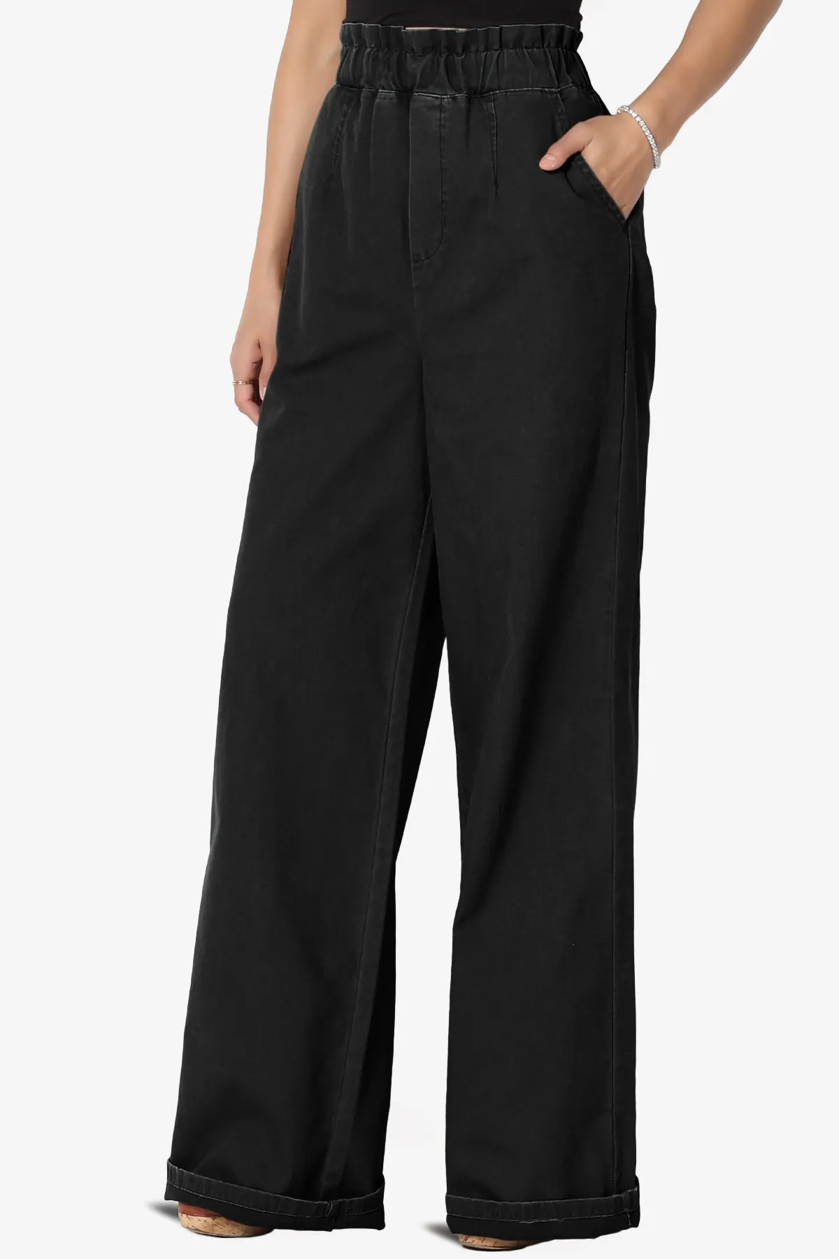 Fateful Washed Twill High Waist Wide Leg Pants
