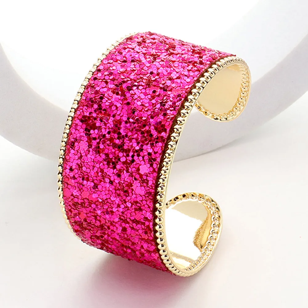 Fuchsia Glitter Fun Fashion Cuff Bracelet | Outfit of Choice Bracelet |  644057