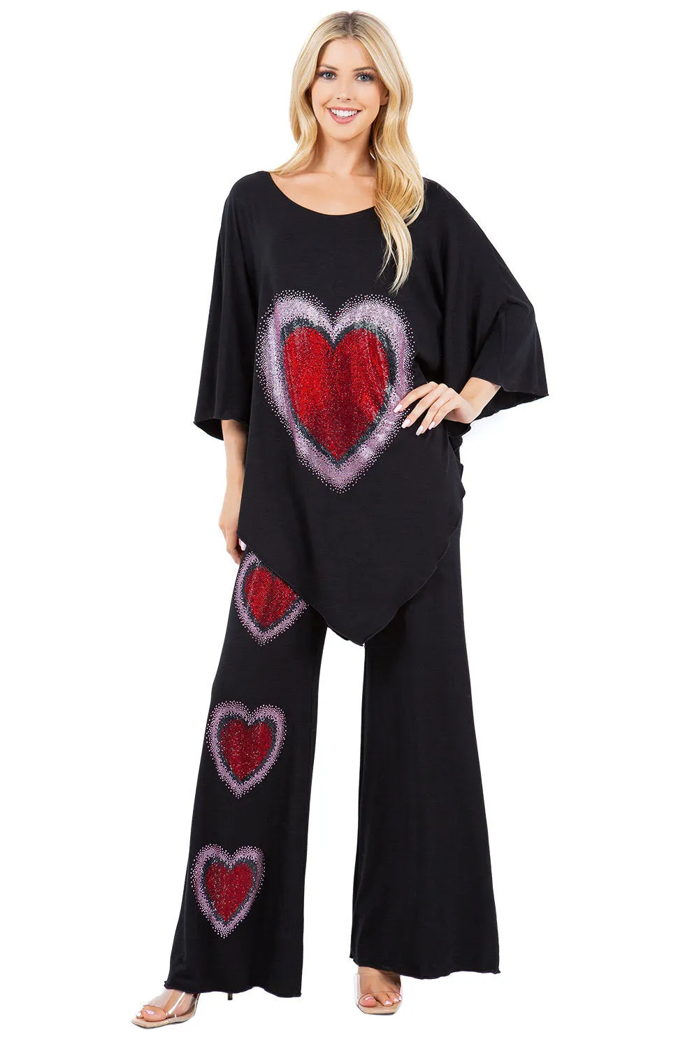 Hearts Rhinestone Embellished Palazzo Set