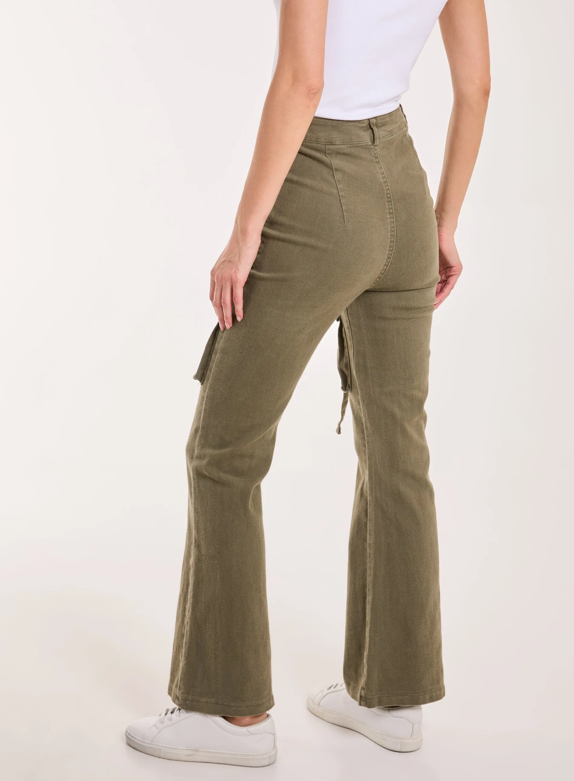 High Waist Utility Pocket Flare Jeans