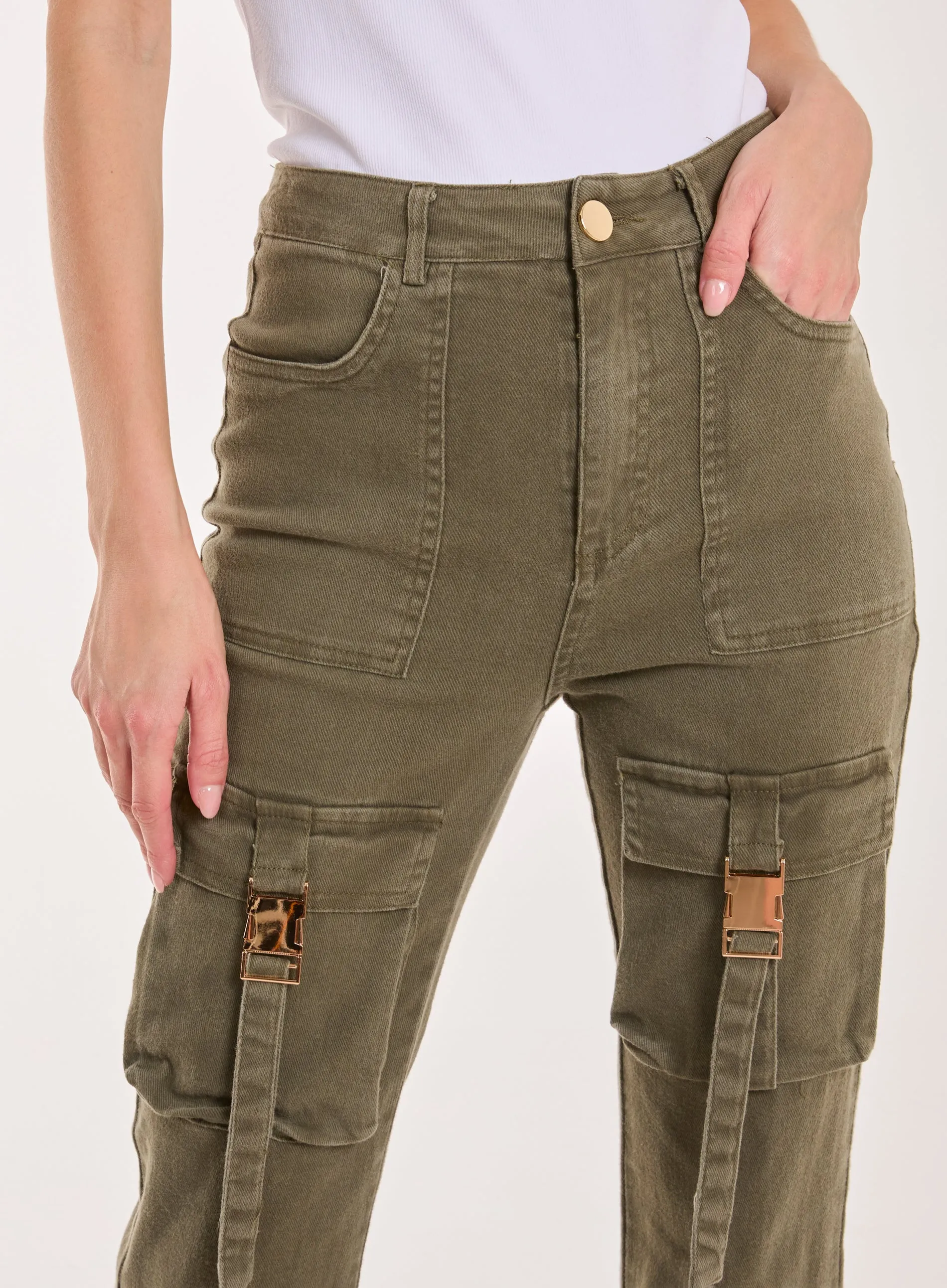 High Waist Utility Pocket Flare Jeans