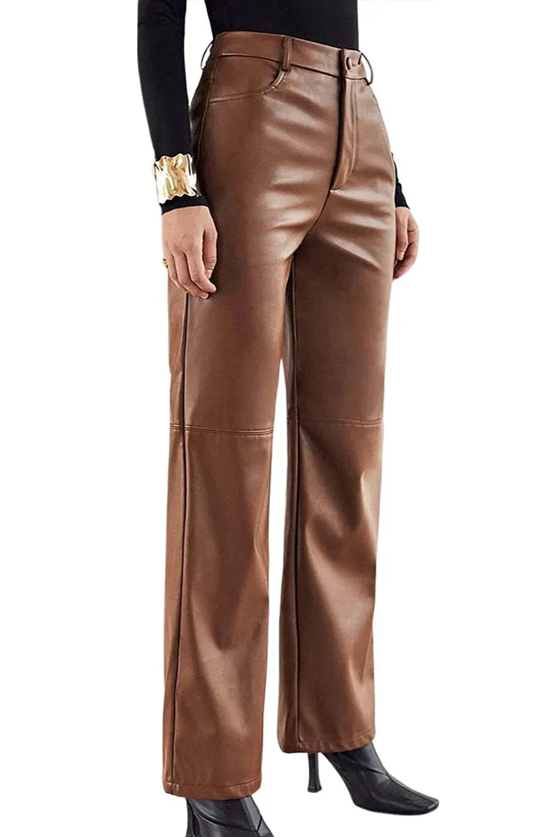 HPR1214 High-Waist Faux Leather Trousers Pants