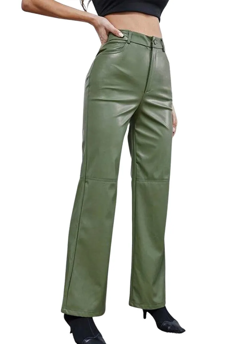HPR1214 High-Waist Faux Leather Trousers Pants
