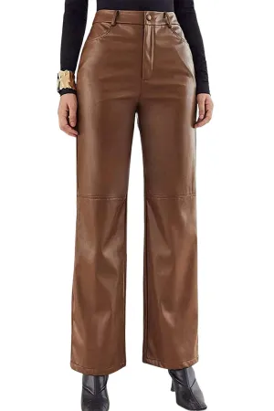 HPR1214 High-Waist Faux Leather Trousers Pants