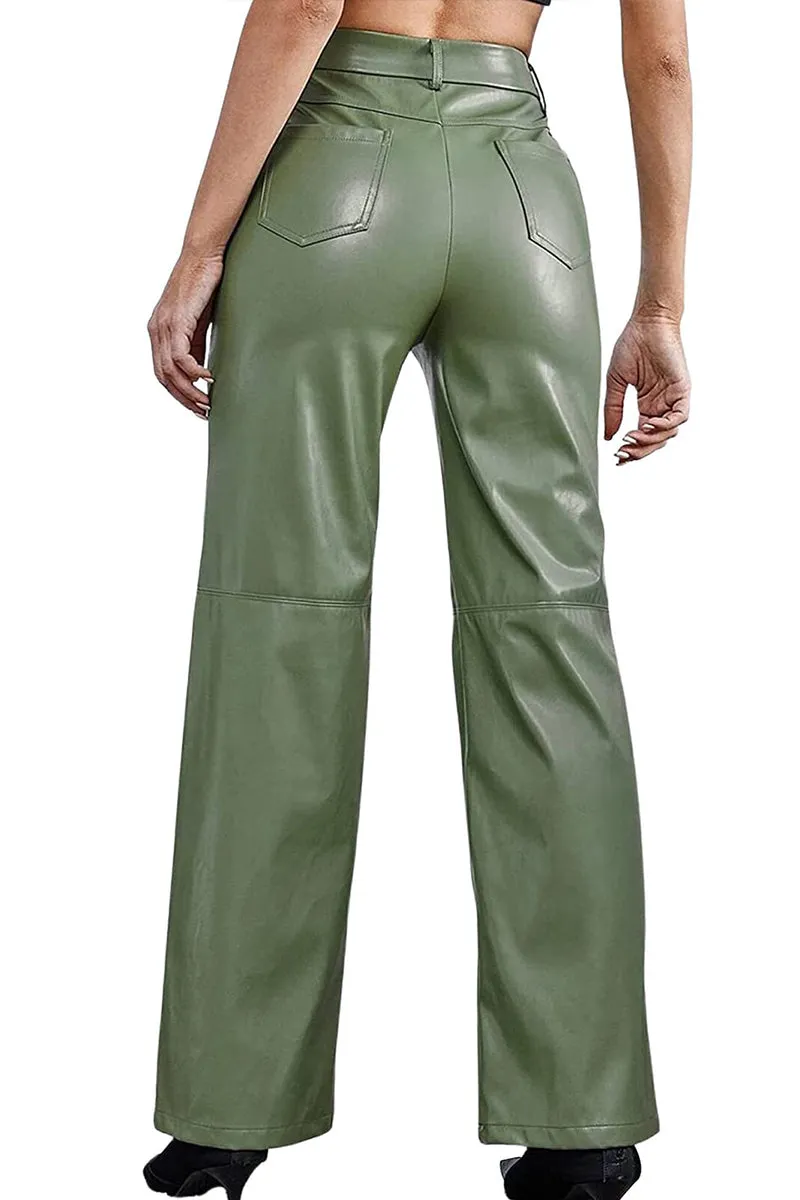HPR1214 High-Waist Faux Leather Trousers Pants