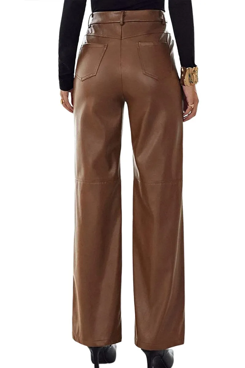 HPR1214 High-Waist Faux Leather Trousers Pants