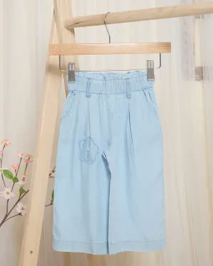 Infant Girls Blue Wide Leg Denim With 3D Flowers