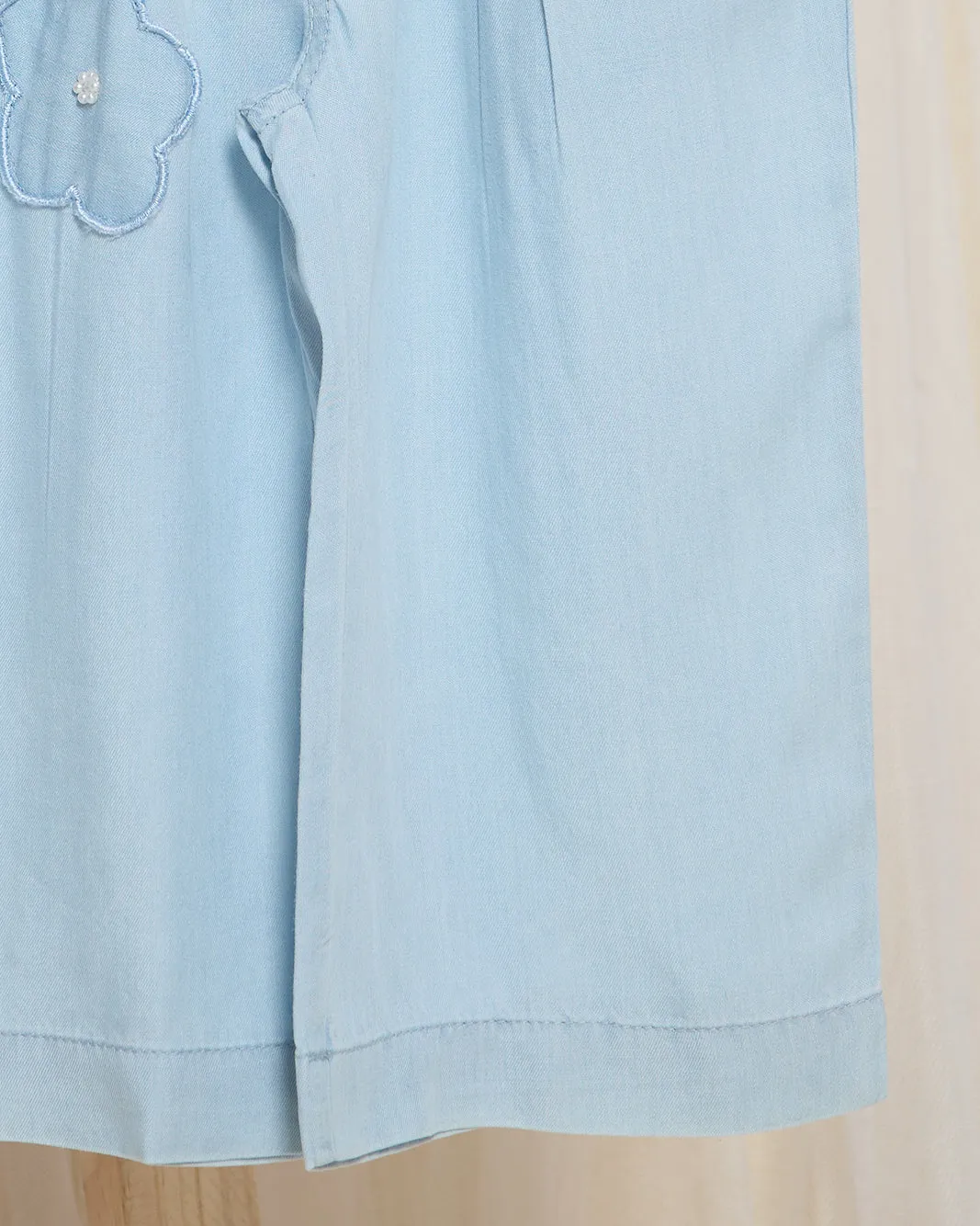 Infant Girls Blue Wide Leg Denim With 3D Flowers