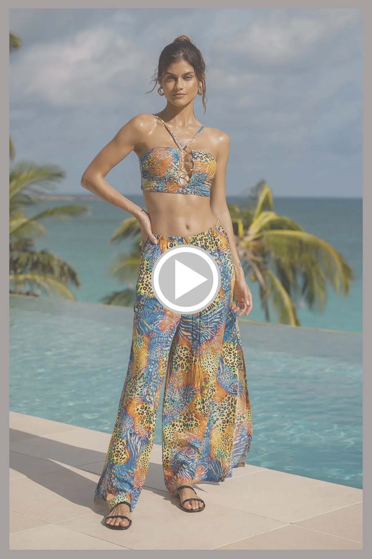 ISLA SALVAJE - Halter Ring Tube Top & Open Sides Wide Leg Pant • Multicolor