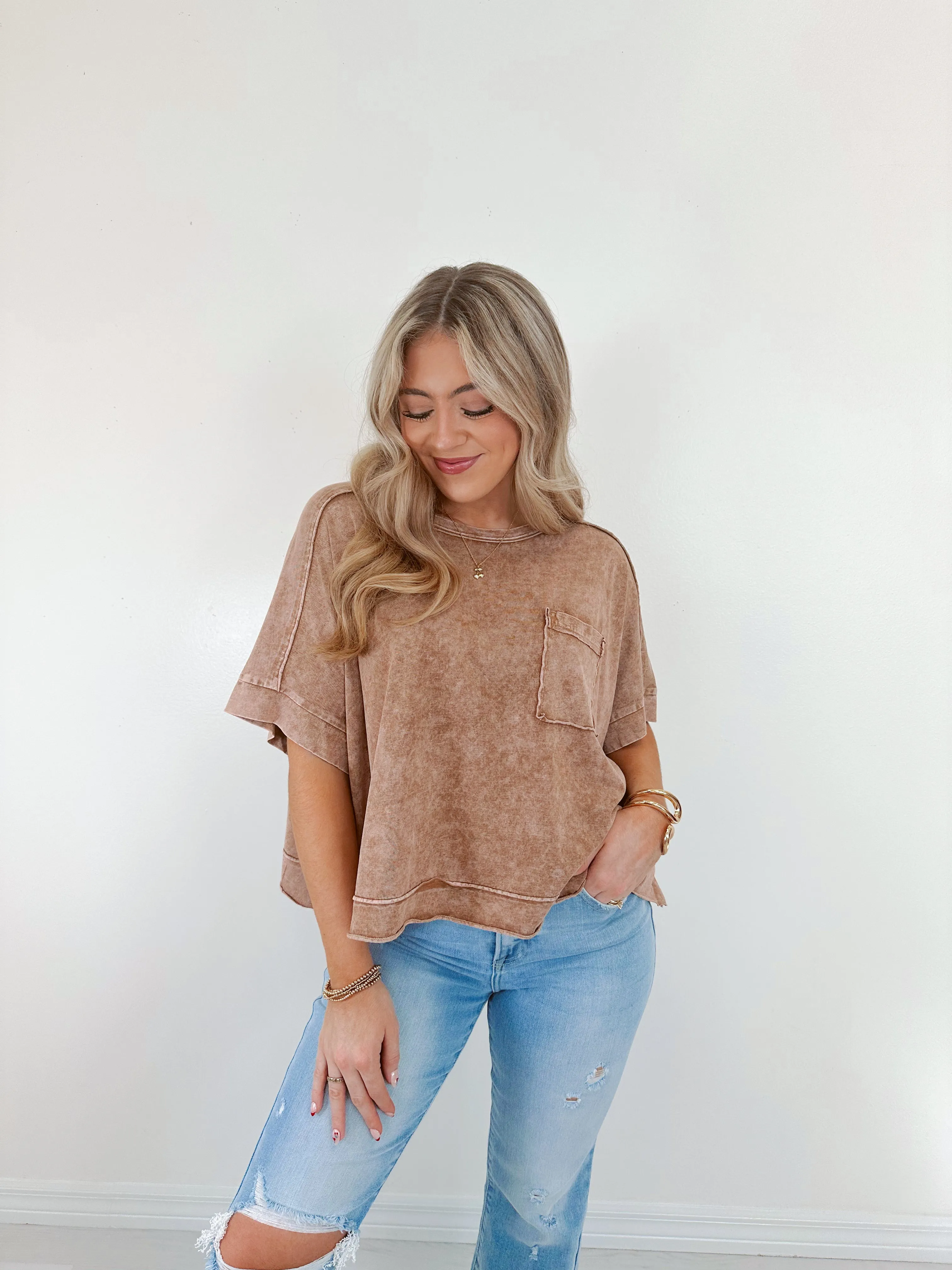 Maeve Mineral Washed Cropped Tee - Washed Brown