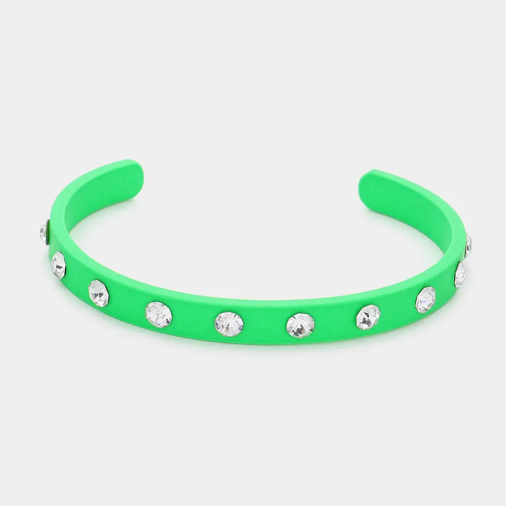 Neon Green Studded Fun Fashion Cuff Bracelet | Outfit of Choice Jewelry |  590817