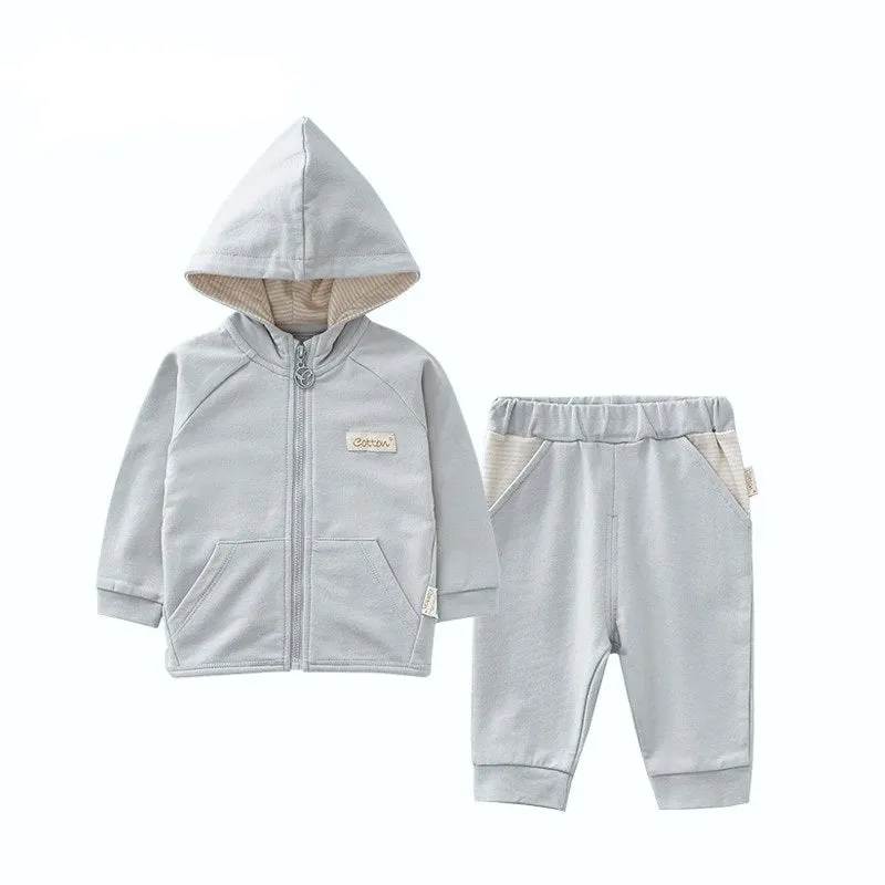 Organic Baby Boy Clothes: Toddler Hooded Zipper Cardigan Set