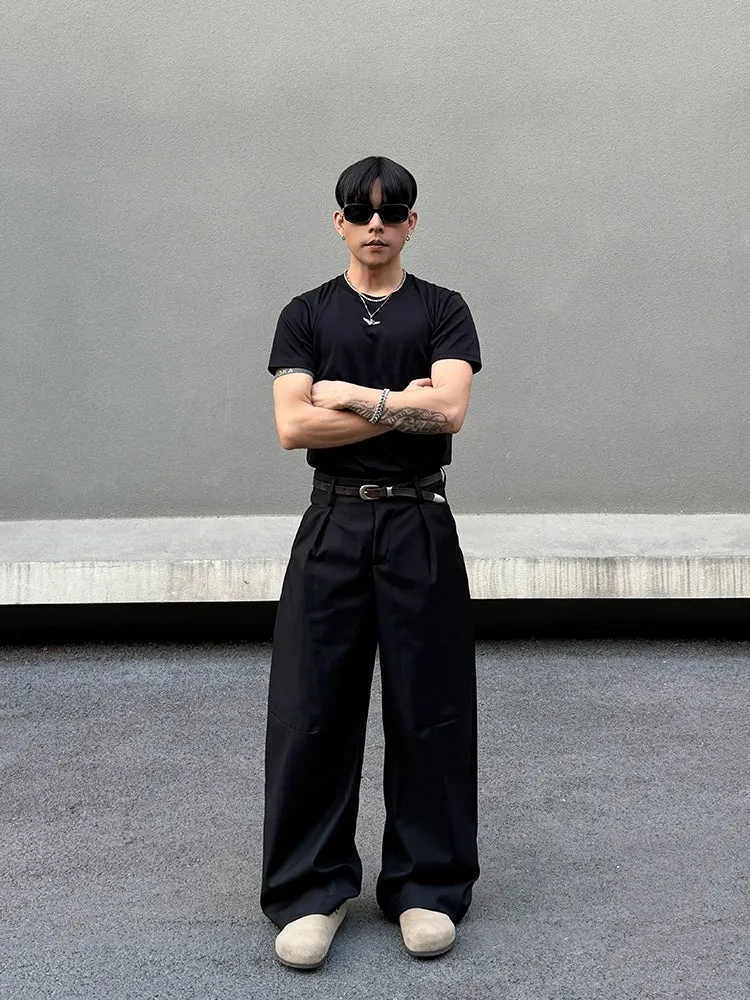 Pleated Wide-Leg Casual Pants