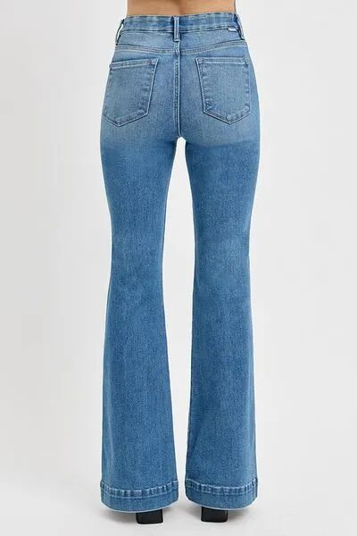 RISEN Full Size Front Patch Pocket Flare Jeans Plus Size