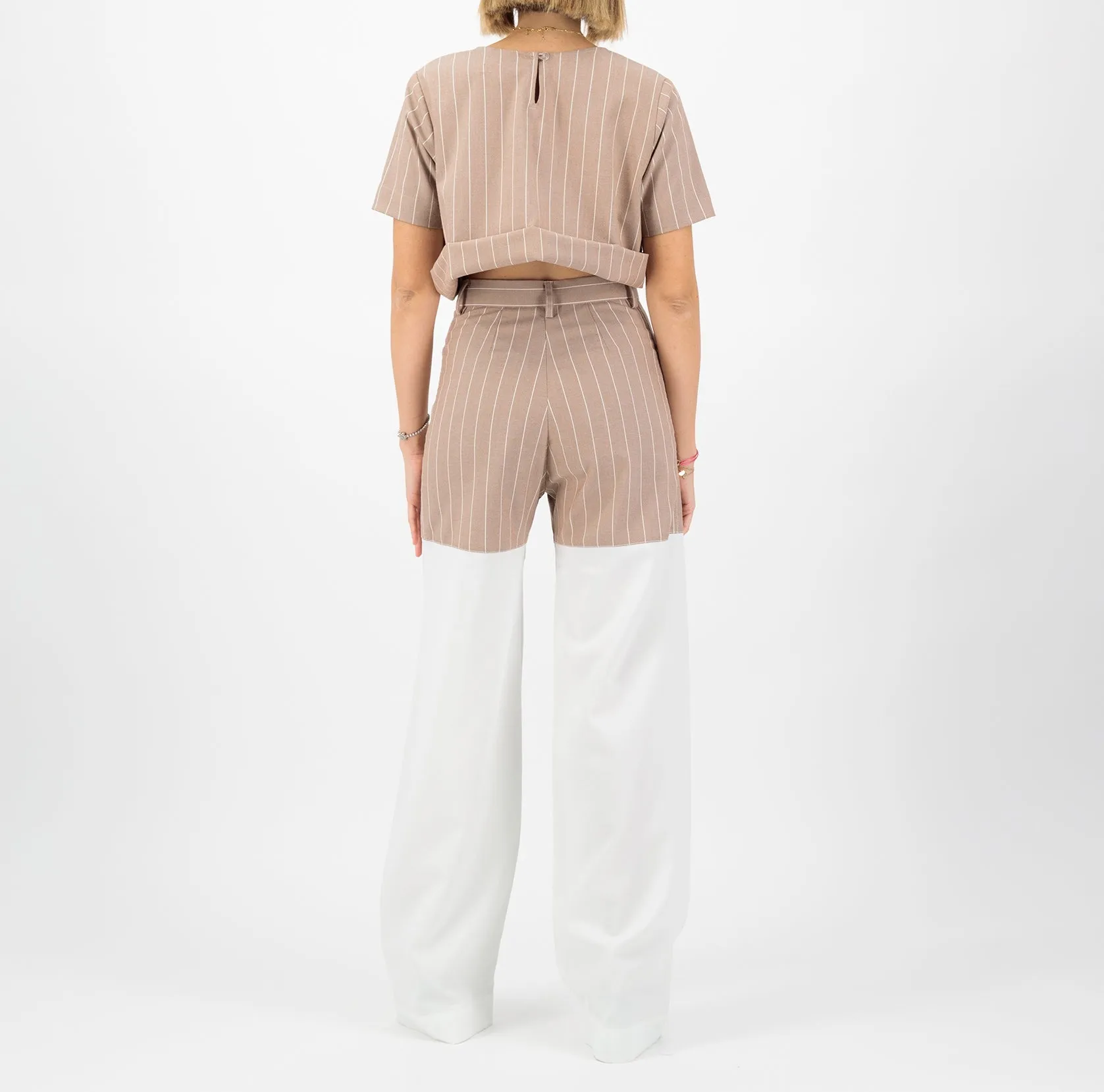 Rolled up pinstripe top