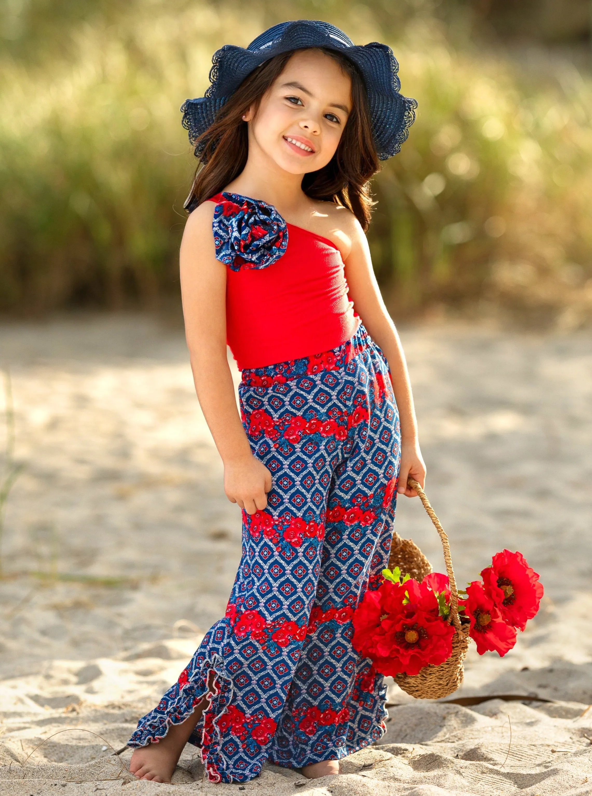 Sassy Summertime Rosettte Top and Matching Palazzo Pants Set