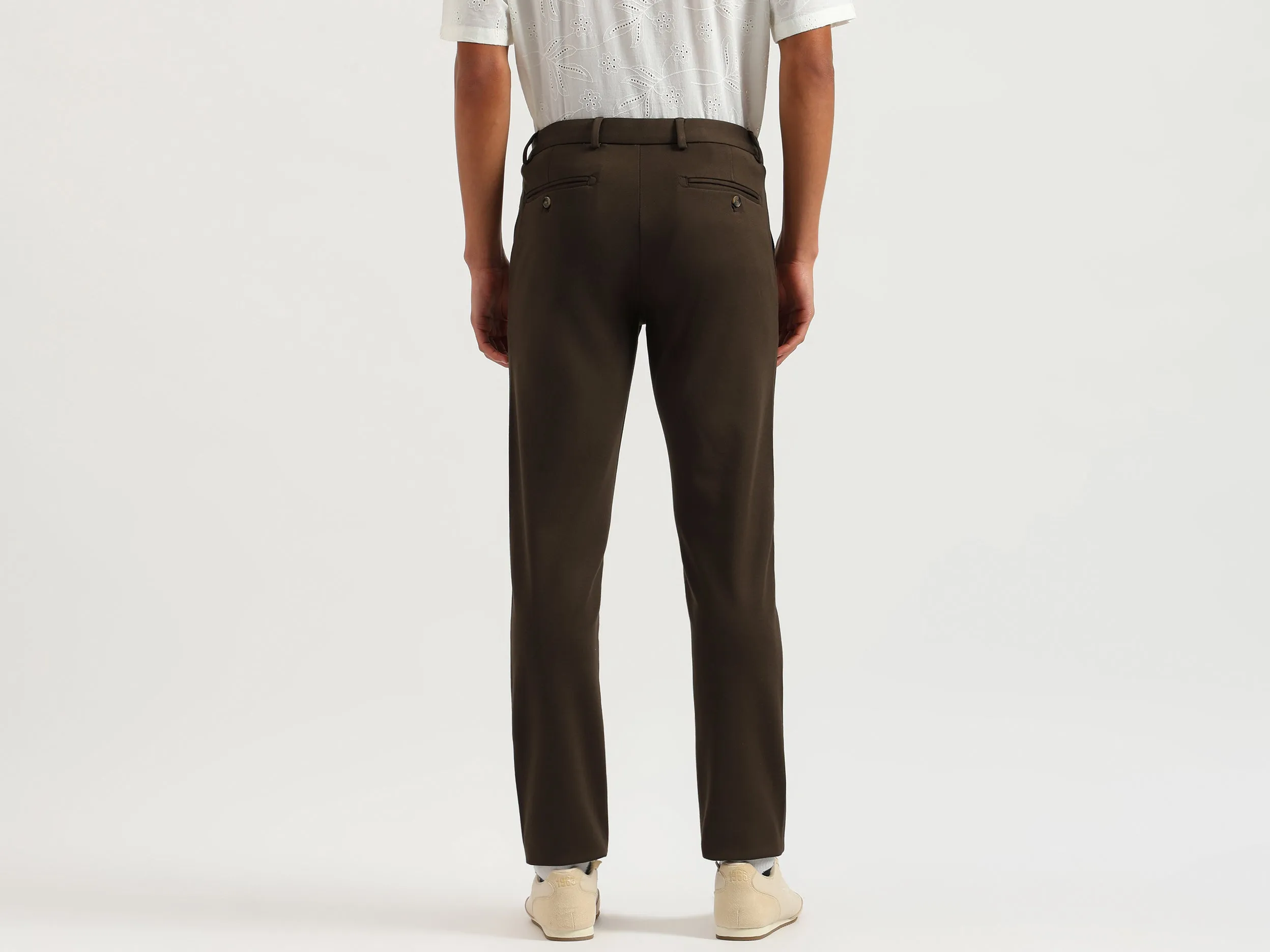 Solid Slim Fit Twill Knit Trousers