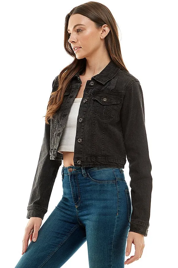 Spandex Destructed Ladies  Casual Denim Jacket