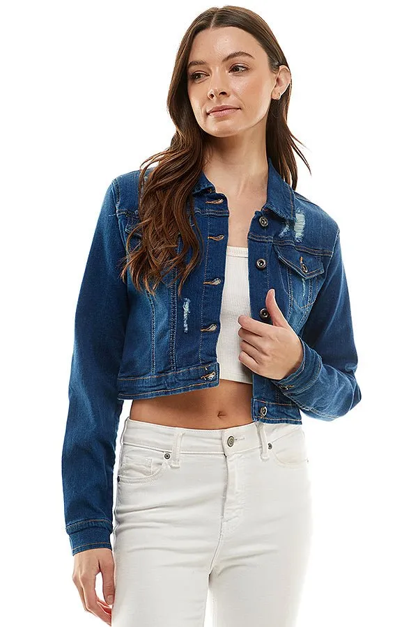 Spandex Destructed Ladies  Casual Denim Jacket