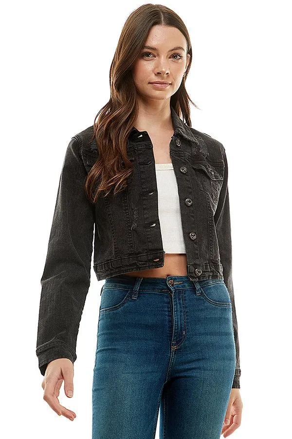 Spandex Destructed Ladies  Casual Denim Jacket
