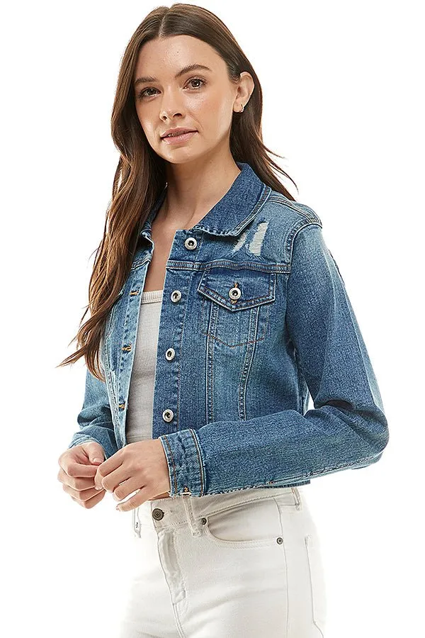 Spandex Destructed Ladies  Casual Denim Jacket
