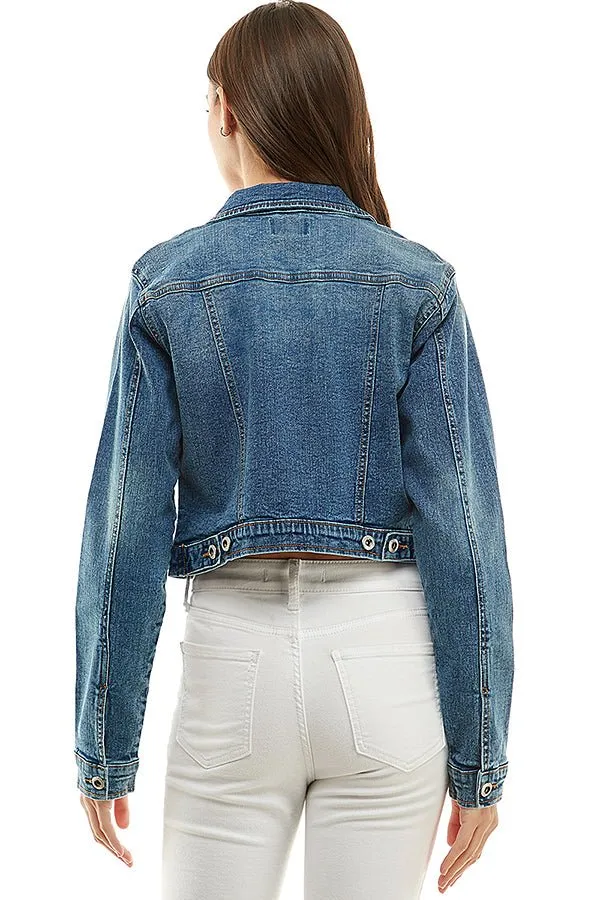 Spandex Destructed Ladies  Casual Denim Jacket